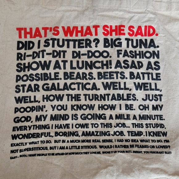 THE OFFICE GRAPHIC CHARACTER QUOTES TOTE BAG 100% COTTON REUSABLE NATURAL - Picture 2 of 14